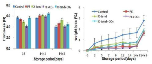 토마토 MA와 CO2 복합처리 후 경도와 중량감모율의 조성 변화