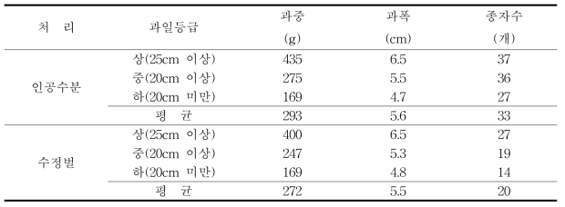 인공수분과 수정벌 수정에 따른 과일 특성