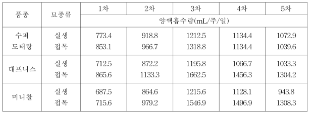 실생묘와 접목묘의 1일 양액 흡수 특성