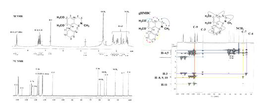 연꽃잎으로부터 분리한 연꽃 화합물 2의 1H, 13C NMR 및 gHMBC 스펙트럼
