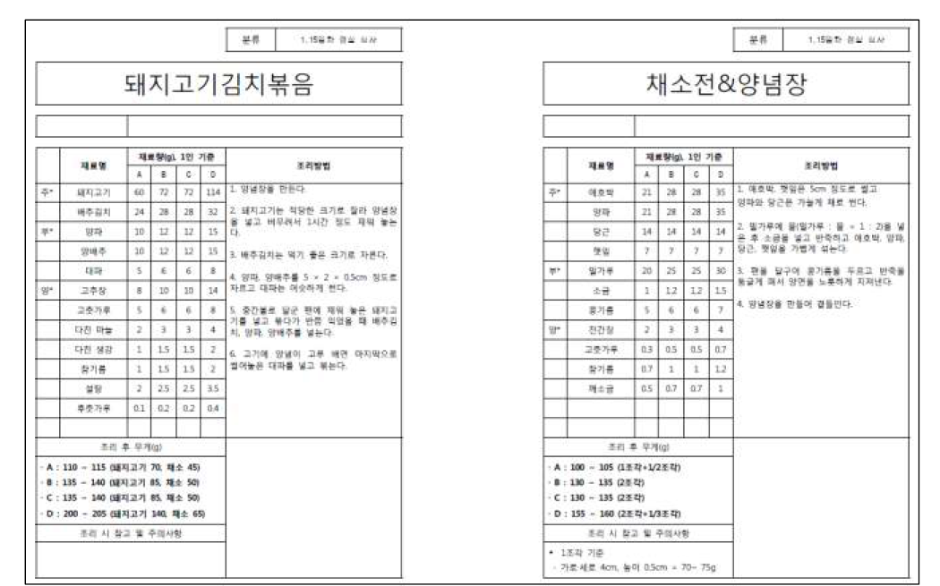 조리자용 지시서(레시피) 예시