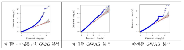 콩 개화일수에 대한 quantile-quantile plot(Q-Q Plot) 분석 결과