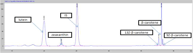 Ixeridium dentatum 잎으로부터 추출한 카로티노이드의 LC chromatogram