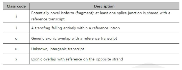 LNC-transcritp를 5개의 군으로 나누는 기준 표