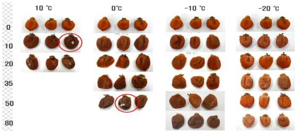 Change in apearance of semi-dried persimmons frozen slowly