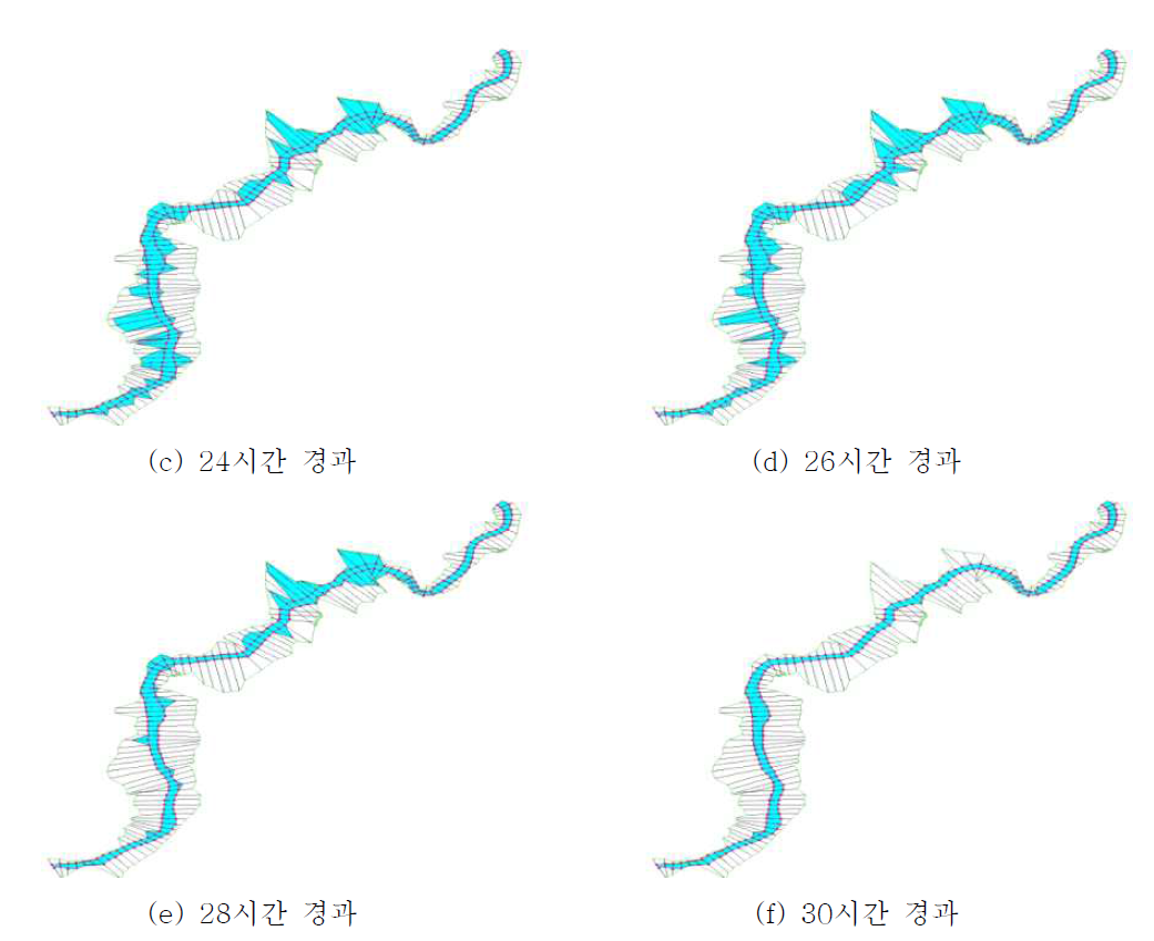 침수면적 변화 (미래 3기간, 100년 빈도, 21시간) (계속)