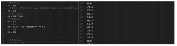 지형자료 입력(좌)와 시간별 강우 입력(우) 입력