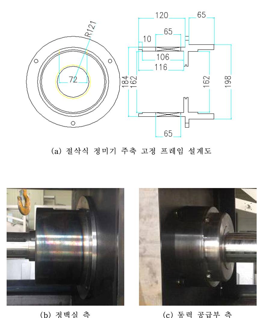 절삭식 정미기 주축 고정 프레임 설계도 및 제작 모습