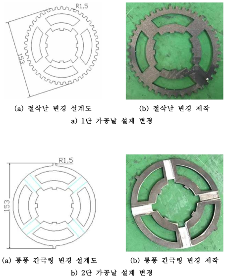 1단 가공날 및 통풍 간극링 설계 변경