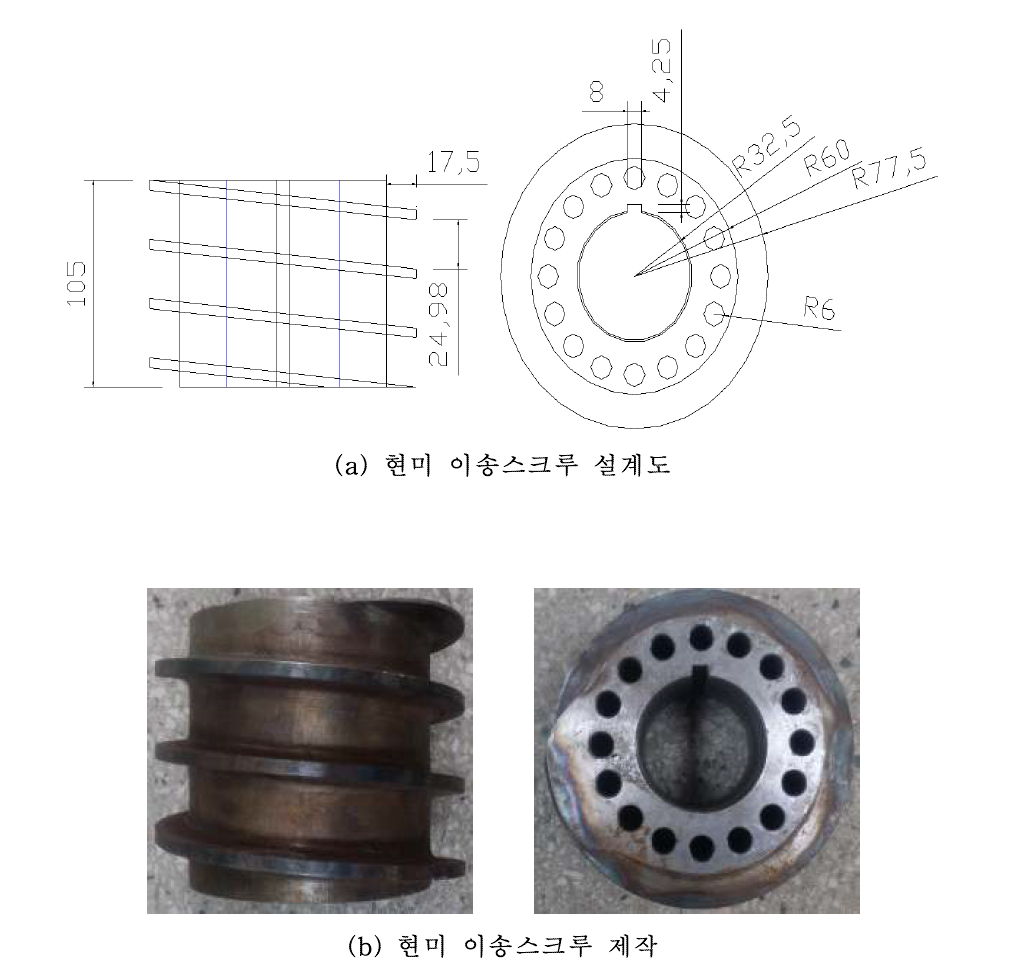 현미 이송스크루 설계도 및 제작 모습