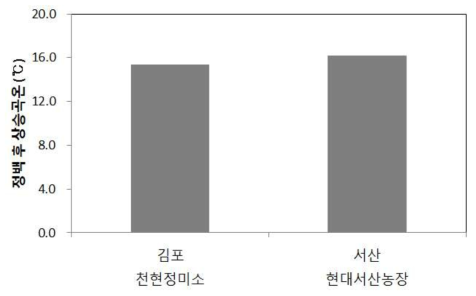 정백조건에 따른 정백 후 상승 곡온