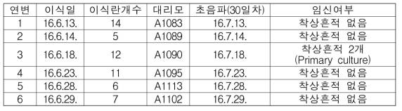 파킨슨 유전자 도입세포주(DLT-3) 이용 SCNT란 수정란 이식 결과