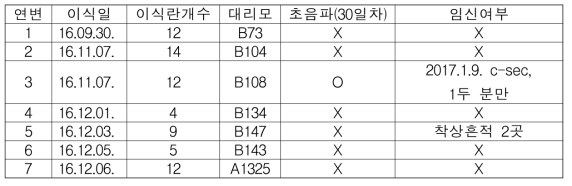 파킨슨 유전자 도입세포주(cFF2) 이용 SCNT란 수정란 이식 결과