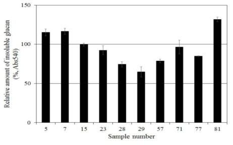 열수 추출물의 S. mutans glucosyltransferase 활성에 대한 결과