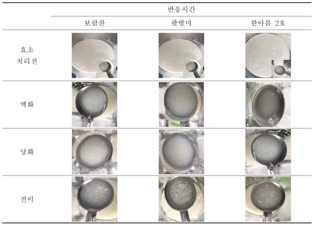 효소처리 단계별 가공용 쌀가루 가수분해물 변화