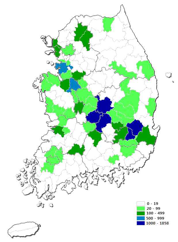 노지포도 시군 분포(2010년)