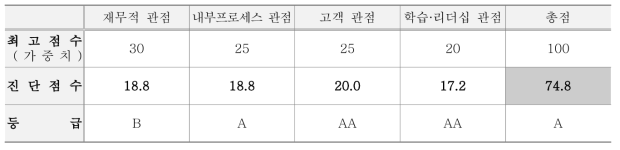 합천유통 경영진단 관점별 평가점수와 등급