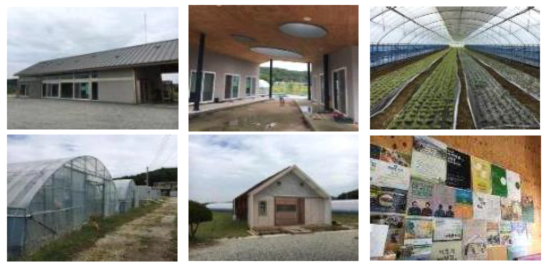 오미마을 생태경관 : 마을 권역 건물, 농장비닐하우스, 유기농작물재배, 마을식당, 다양한 행사개최