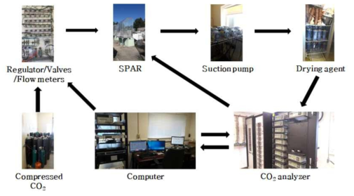 SPAR에서 CO2 flux 측정을 위한 주요 과정 모식도