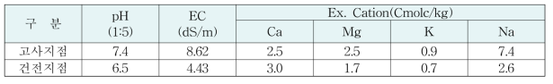 대호간척지 논토양의 고사지역과 건전지역의 토양화학성 비교