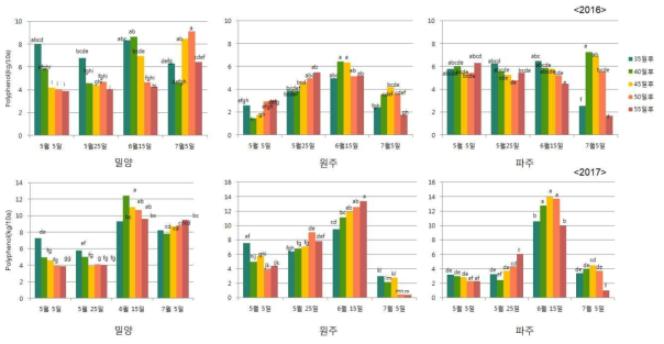 지역별 재배시기에 따른 기능성분 생산성 비교