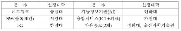 대학ICT연구센터육성지원사업 분야별 선정대학