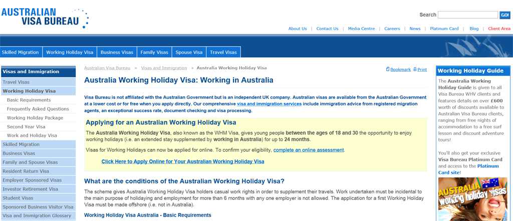 호주정부의 Working Holiday Visa 신청 안내