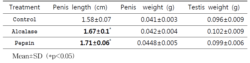 해마단백질 유래 효소가수분해물의 Penis와 testis에 대한 효과