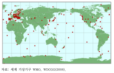 세계 온실가스 자료 센터에 수집되는 지상 관측소 네트워크