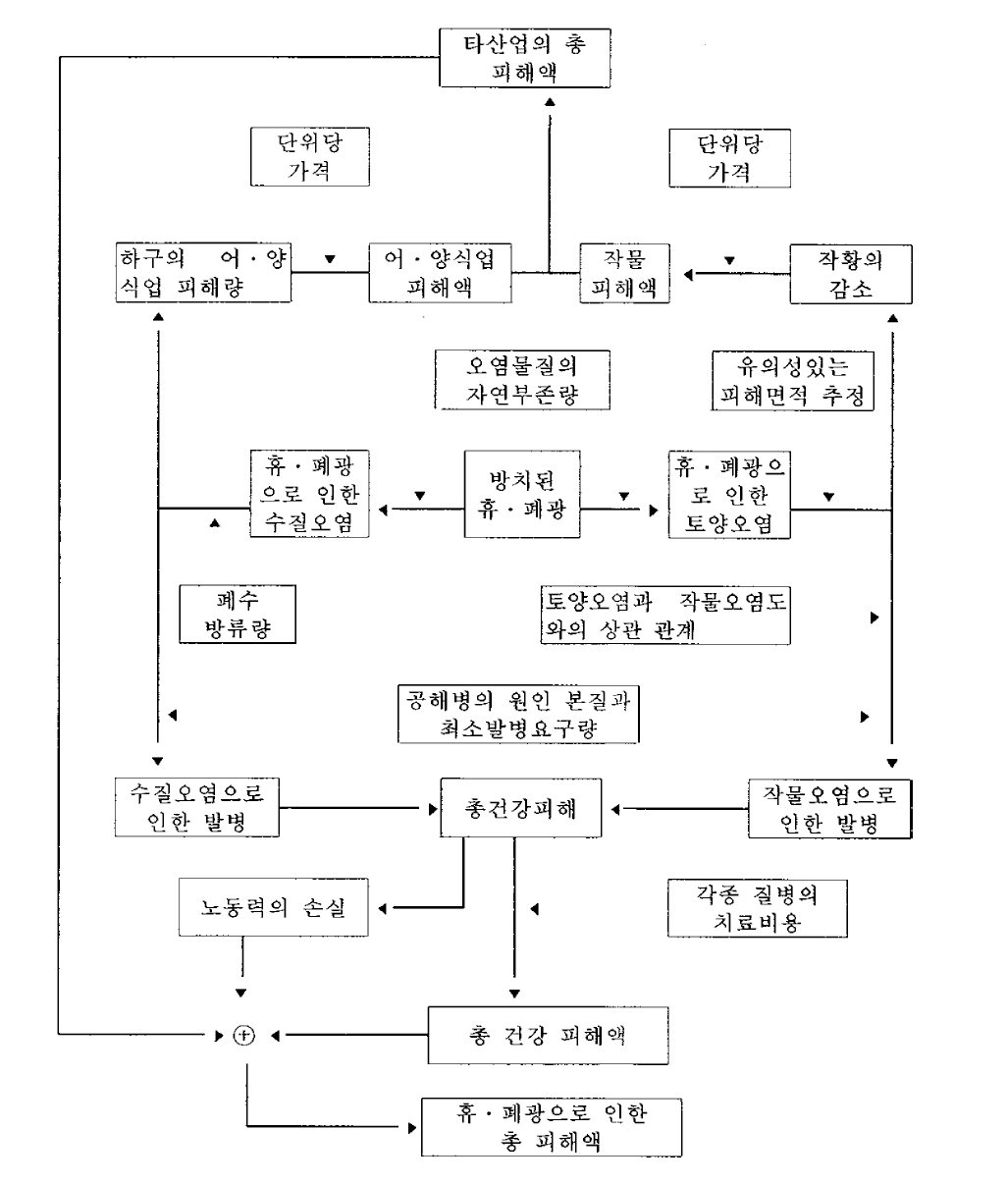 휴·폐광된 금속광산에 의한 사회적 비용손실의 계산 모식도