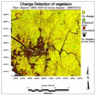 NDVI의 변화 감지 (1992∼1996)