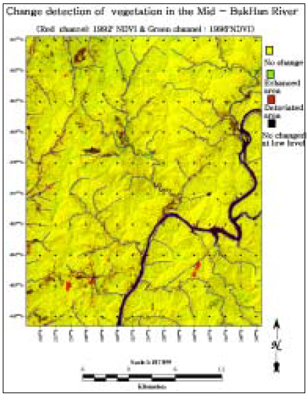 북한강 중류 NDVI의 변화 감지 (1992∼1996)