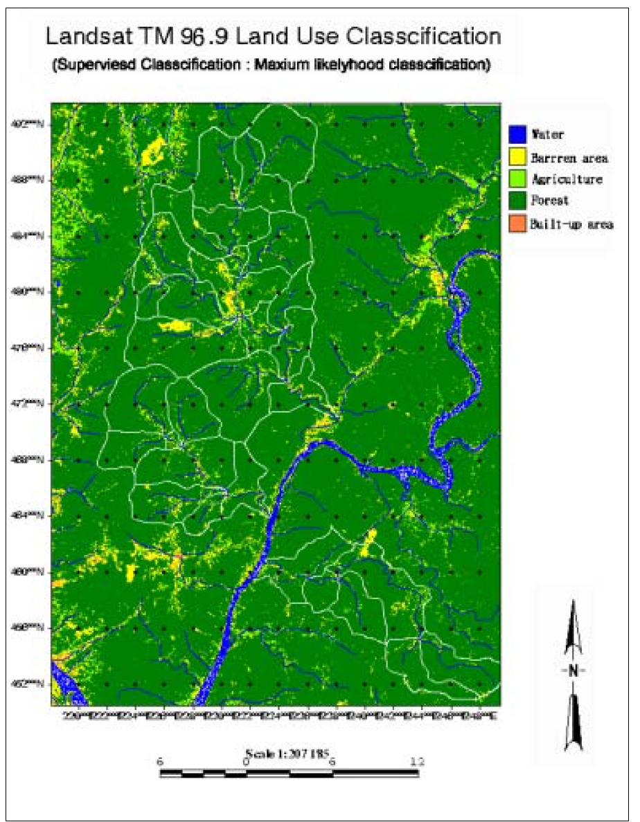 대상지Ⅰ의 토지 피복 분류 (Landsat TM 96년 9월)