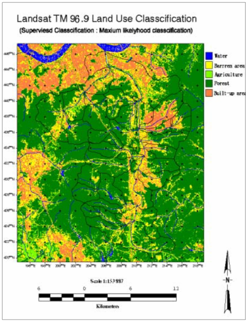 대상지Ⅱ의 토지 피복 분류 (Landsat TM 96년 9월)