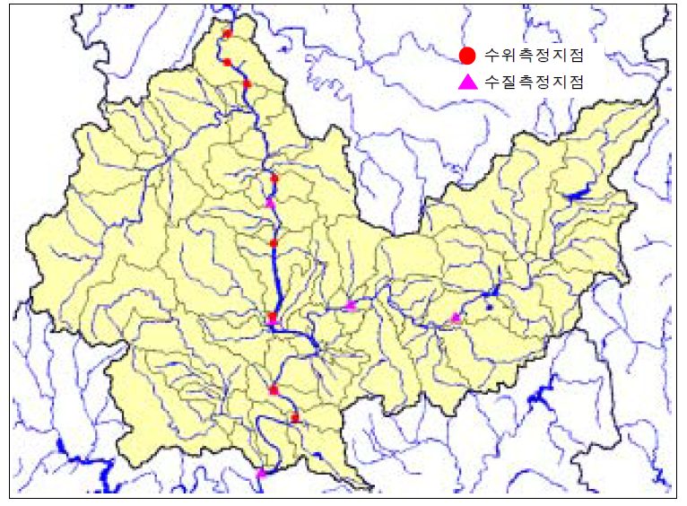 수위 및 유량 측정지점의 비교