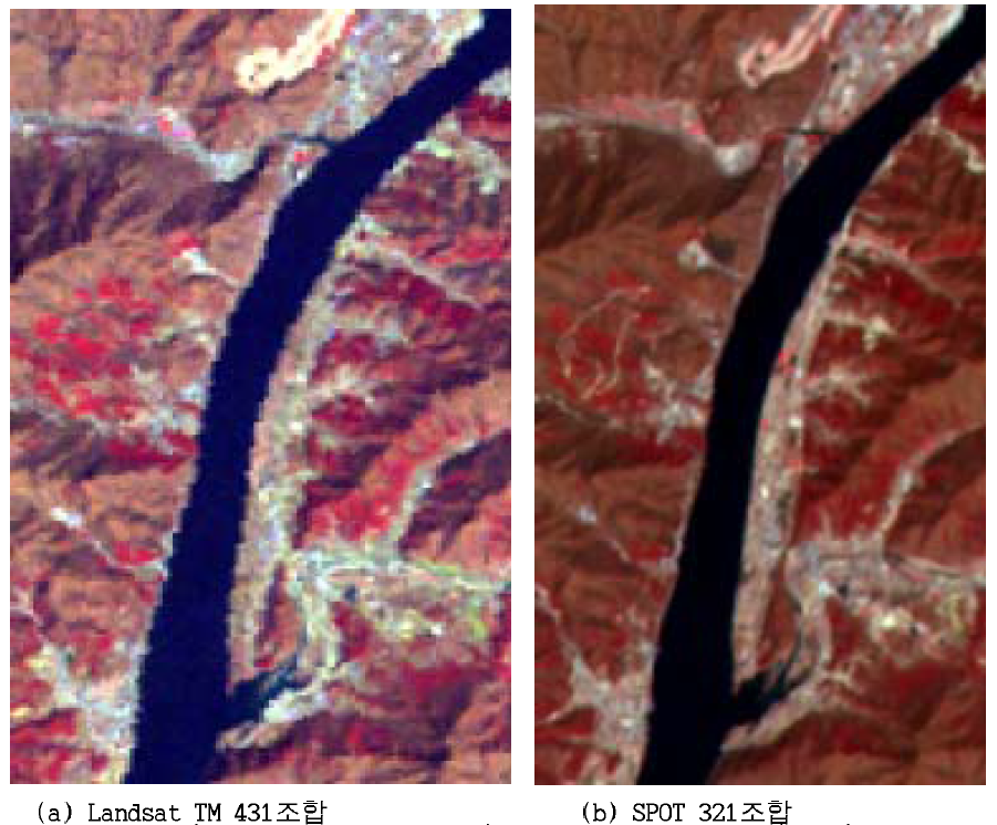 LANDSAT TM 와 SPOT Multispectral 자료 비교