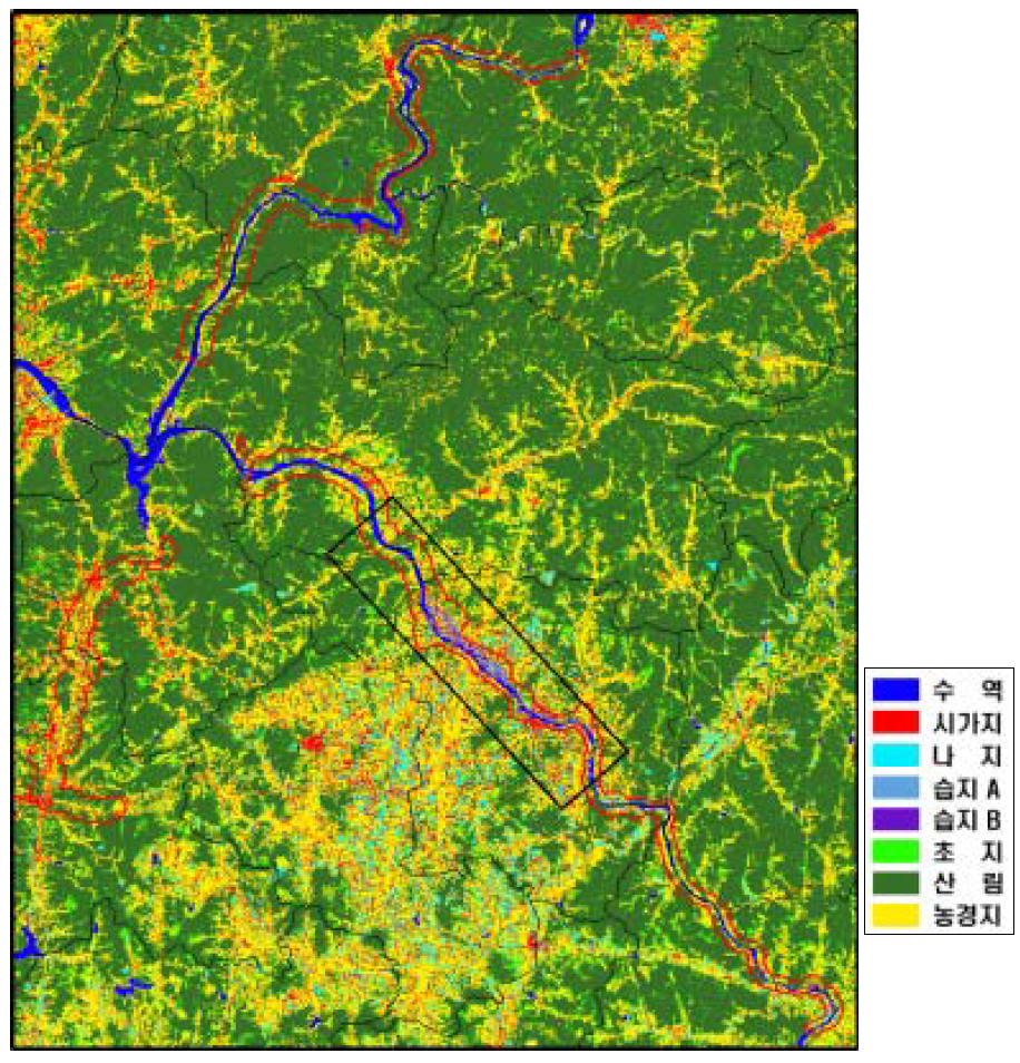 Landsat ETM+의 영상융합을 통한 하천주변 습지분류도(피복분류도)