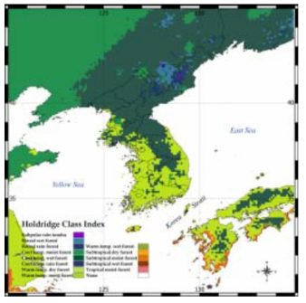 1990년 기후대의 Holdridge 분류(시나리오=IS92a, GCM=HadCM2)