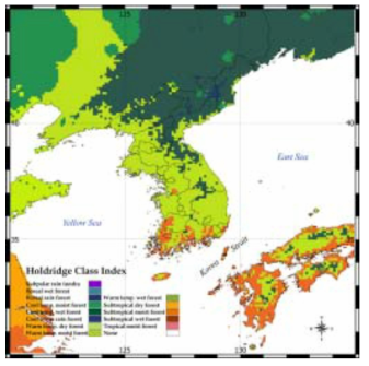 2100년 기후대의 Holdridge 분류(시나리오=IS92a, GCM=HadCM2)