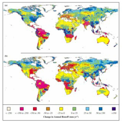 영국 기후 모델을 사용한 유출량 변화 예측 자료: IPCC, 2001