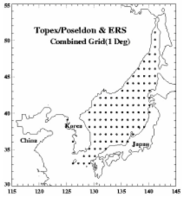 Topex/Poseidon 및 ERS 고도계 자료의 한반도 주변 격자(1도)