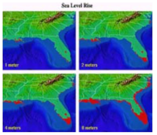 해수면 상승에 따른 미국 플로리다의 범람도, 자료: GFDL, NOAA