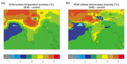 GCM과 RCM을 이용한 인도몬순지역의 현재기후와 자료 : Hassell, D. and R.G. Jones. 1999. Simulating climatic change of the southern Asian monsoon using a nested regional climate model (HadCM2). HCTN 8, Hadley Centre for Climate Prediction and Research, London Road, Bracknell, UK
