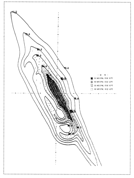수원 비행장 항공기 소음 분포도(WECPNL)