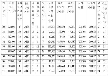 진료실적 자료 샘플