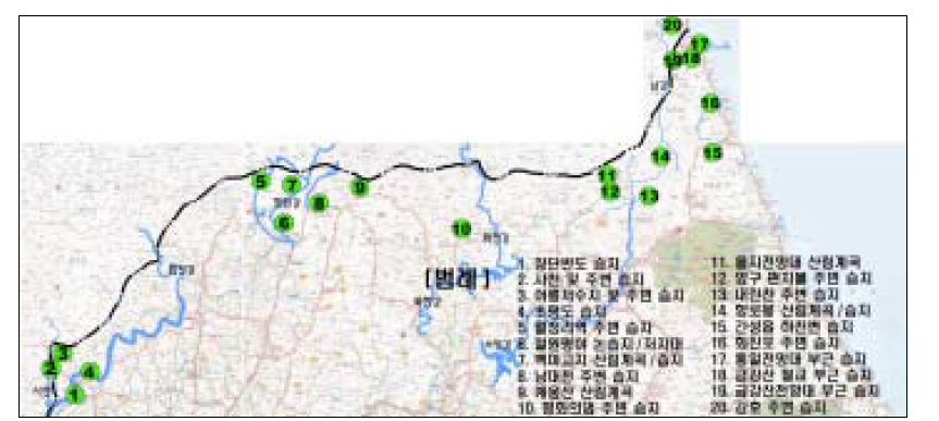 DMZ 일원의 수계별 습지생태계 자료: 김귀곤. 2000