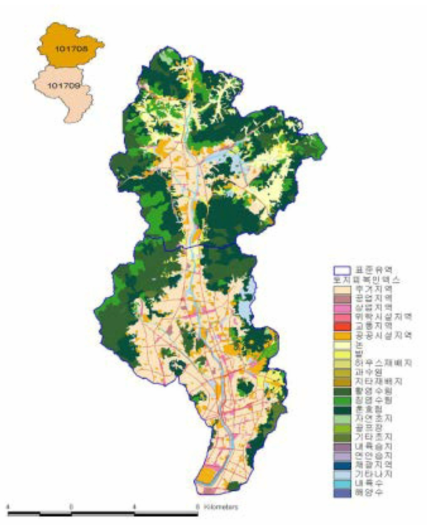 중랑천 유역 토지피복본류도