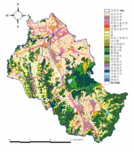 안양천 유역 토지피복본류도