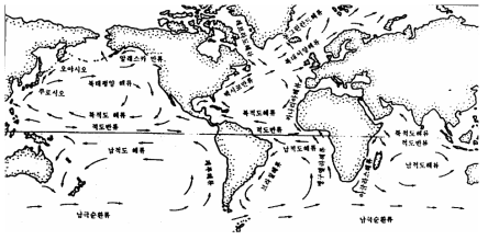 세계 대양의 주요 표층해류 (양재삼, 1992)