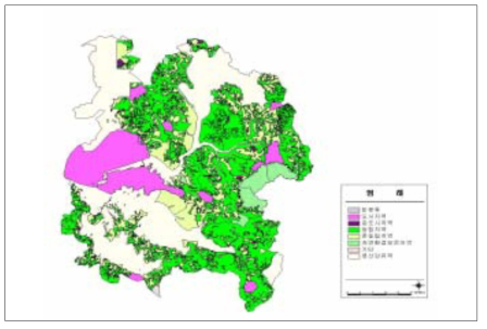 영산강 하구역의 용도지역도 (주: 나주․강진지역은 LMIS 자료 미비)
